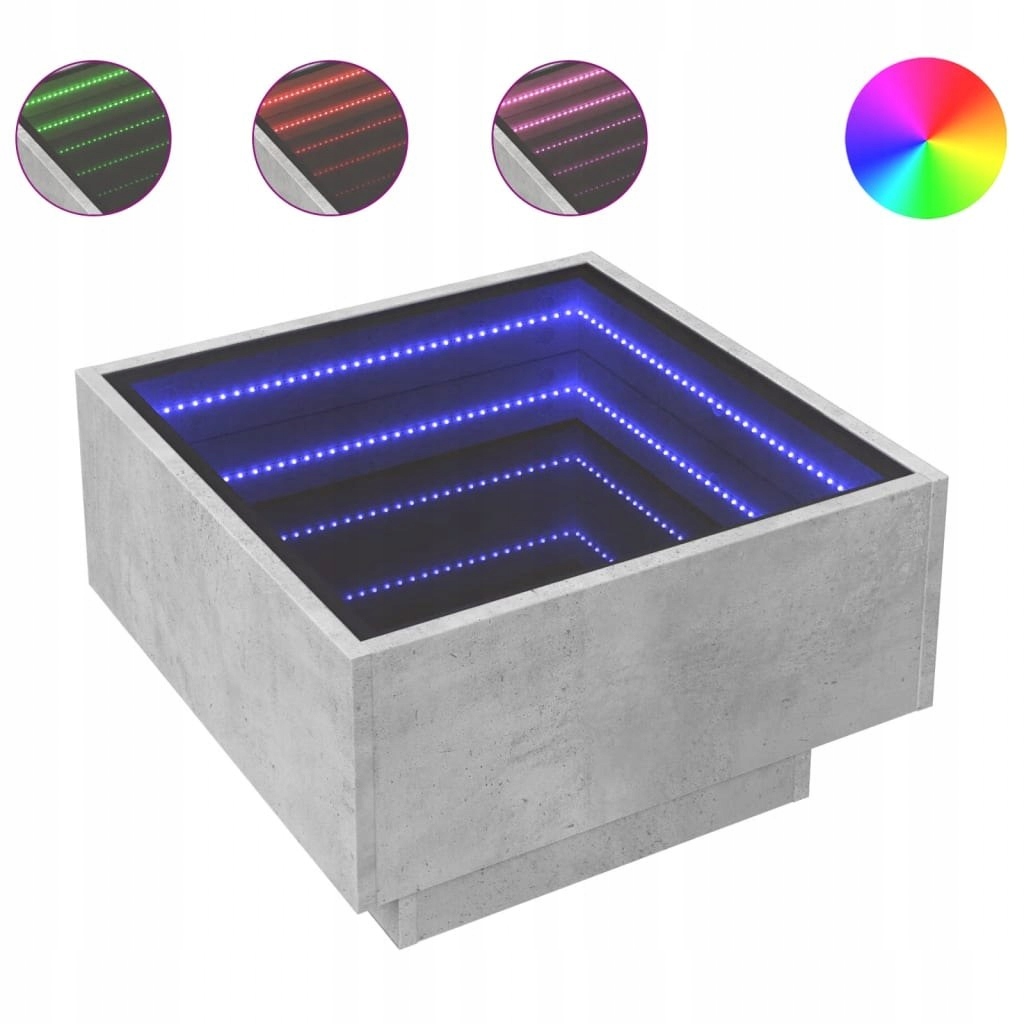 KONFERENČNÝ STOLÍK S LED OSVETLENÍM, BETÓNOVÝ, SIVÝ 50X50X30CM